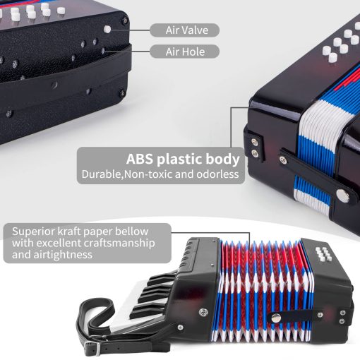 Acordeon de 17 teclas para ninos estudiantes 8 bajos con correas para principiantes instrumento musical educativo (Negro) - Imagen 3