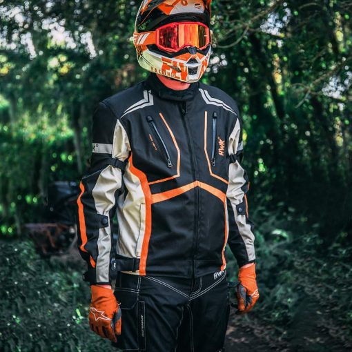 Chaqueta de Moto HWK para Hombres y Mujeres Escorpion con Tela de Cordura para Motociclismo Enduro y Proteccion de Espuma para Impactos, Chaqueta de Moto Deportiva Dual - Naranja, 2XL - Imagen 3