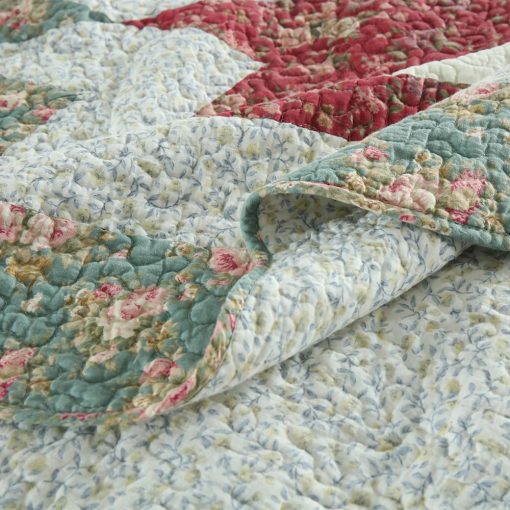 Juego de Colchas de Algodon Camandy, 3 Piezas de Edredones Reversibles con Estampado Estrella y Floral Rojo Real, Tamano Queen - Imagen 9