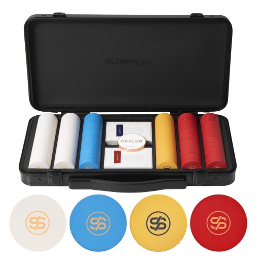 Set de Fichas de Poker de Ceramica SLOWPLAY Godel para Texas Hold'em, 300 PCS [Fichas en Blanco], 43mm y 12g Cada una | Incluye un Elegante Estuche para Fichas con una Cubierta Extra Duradera de Policarbonato Aleman