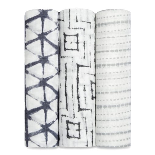 Manta de Swaddle Suave de Bamboo 100% Viscosa de aden + anais, Mantas de Muselina para Ninas y Ninos, Envolturas de Bebe para Recien Nacidos e Infantes, Juego de Envoltura de 3 Piezas, Pebble Shibori