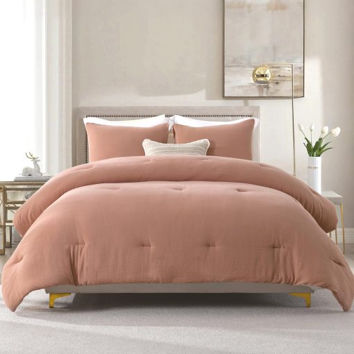 Juego de Edredon de Algodon King DDUOXIN - Edredones King Solidos y Ligeros en Nube, Juegos de Ropa de Cama Rojo Polvoriento Suave y Aterciopelado con Edredon con 2 Fundas de Almohada