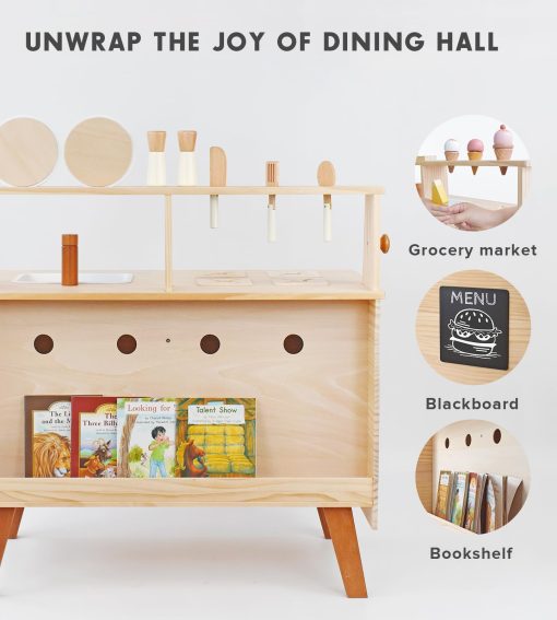 Set de Juego de Cocina de Madera PairPear para Niños, Cocinita de Juguete con Platos de Comida de Juego y Fregadero, Accesorios de Cocina de Juego para Niñas y Niños de 3+ Años - Imagen 4