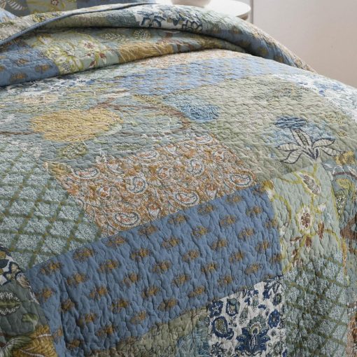 Camandy Colcha de Algodon Juego de Ropa de Cama 3 Piezas Reversible Edredon Conforter Paisley Floral Patchwork Verde Salvia, Tamano King - Imagen 7