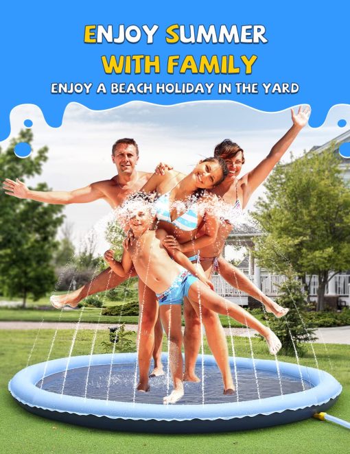 Tapete Antideslizante VISTOP para Ninos y Perros, Espesamiento de la Piscina de Rociadores de Verano Juguetes Acuaticos al Aire Libre - Divertida Alfombra de Juego de Fuente de Patio Trasero para Ninas Ninos o Perro Mascota (77 pulgadas, Azul&Azul) - Imagen 7