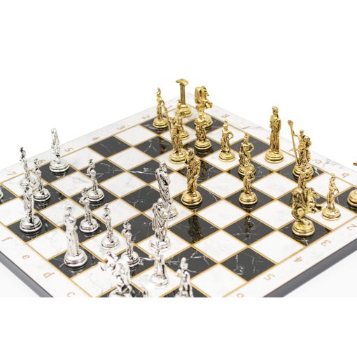 Juego de Ajedrez de Diseño de Marmol, Tablero de Ajedrez de Madera, Piezas de Ajedrez Roma de Metal, Juego de Ajedrez Clasico de Madera/Blanco, 30x30 cm - Imagen 5