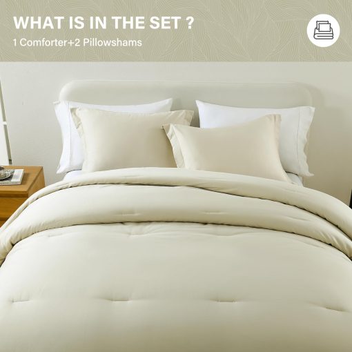 Juego de Edredon King SahSahCasa, Set de Ropa de Cama Esponjoso, Edredon de Algodon 100%, Edredon Acolchado Ligero para Cama King Size, 104" x 90", 3 piezas, Champagne Beige - Imagen 4