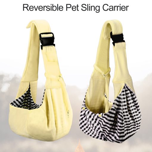 PETLOFT Bolsa reversible para transportar perros y gatos, Bolsa pequena para perros, Bolsa ajustable para perros, Bolsa de bandolera manos libres con gancho para collar para perros/gatos/conejos de hasta 11 libras (Beige) - Imagen 5