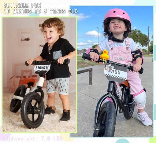 Bicicleta de Equilibrio para Ninos LEDIVO de 2 Anos, Sin Pedales de 12 Pulgadas para Ninos de 24 Meses a 5 Anos, Placa Personalizable (3 Pegatinas Incluidas), Bicicletas de Regalo para Ninos y Ninas de 2 a 5 - Imagen 7