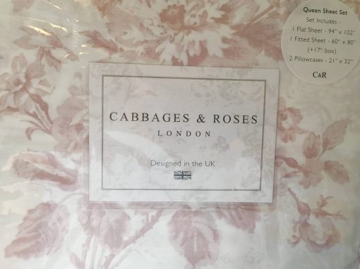 Juego de Sabanas de 4 Piezas Cabbages & Roses of London Home Percale Collection Floral 100% Algodon Percale Fresco y Ligero, Transpirable y de Secado Rapido (Rosa Alderney, Tamano Queen (Estandar U.S.)) - Imagen 2