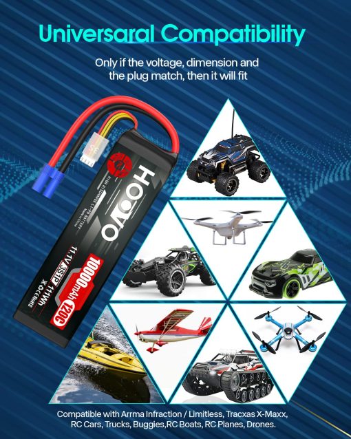 Bateria Lipo HOOVO 3S 11.1V 10000mAh 120C con Conector EC5 para Coches RC, Drones, DJI, FPV, Aviones RC, Hobby de Carreras 2 Pack - Imagen 7