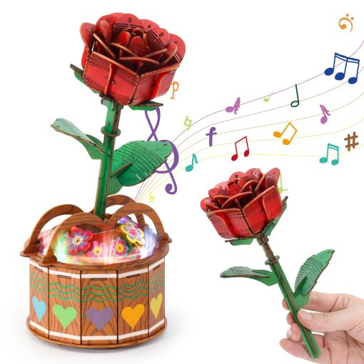 Rompecabezas de madera 3D para adultos y ninos - Kit modelo de flores de rosas de madera DIY, juguetes de rompecabezas 3D para ninos y ninas de 6 a 8 anos en adelante, kit de manualidades regalos de rompecabezas en cumpleanos, Navidad y Dia de San Valentin