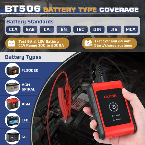 Autel MaxiBAS BT506 Tester de Bateria de Coche, 6V 12V 100-2000 CCA Analizador de Bateria de Coche, Herramienta de Escaneo de Sistema de Arranque y Carga Automatica, Conductancia Adaptativa, Prueba de Carga de Bateria de Alta Precision para Todos los Vehiculos - Imagen 3