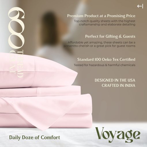 Juego de sabanas Mayfair Linen 100% algodon egipcio Split King para cama ajustable - 600 hilos 5 piezas Juego de sabanas Top Split King, 16" Bolsillo profundo Sabanas frescas para cama ajustable Split King - Blush - Imagen 8