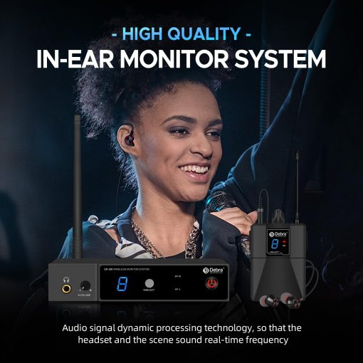 Sistema de Monitor Inalambrico en Oido Debra ER-280 UHF Profesional Sistema IEM Transmisor y Receptor con Auriculares, para Escenario, Banda, Estudio de Grabacion, Actuacion en Vivo (con 2 Receptores) - Imagen 2