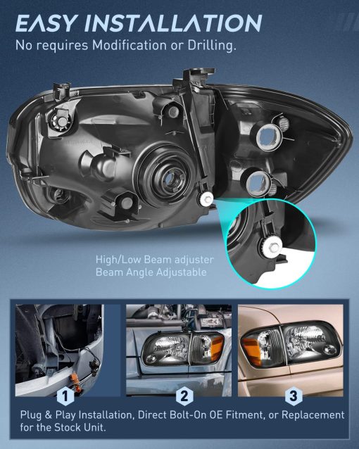 Conjunto de Faros Nilight para Toyota Tundra 2005 2006 Cabina Doble de 4 Puertas 2005 2006 2007 Sequoia Pickup Reemplazo de Carcasa Negra con Reflector ambar Lado del Conductor y del Pasajero, Garantia de 2 Años - Imagen 8