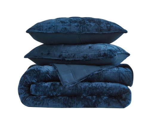 Chezmoi Collection Piers Juego de Edredon de Terciopelo Azul Marino King Extralarge, Set de 3 Piezas de Relleno de Cama Acolchado de Terciopelo Distressed, Ligero para Todas las Estaciones - Microfibra Cepillada Reversible con Doble Puntada Cuadrada - Imagen 9