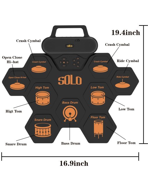 Set de Bateria Electronica, Set de Bateria Enrollable Electrica con 9 Pads de Practica de Bateria, Baquetas y Pedales de Pie, Set de Bateria Electronica con Altavoz Incorporado y Conexion para Auriculares, Excelente Regalo de Cumpleanos Navideno para Ninos - Imagen 5