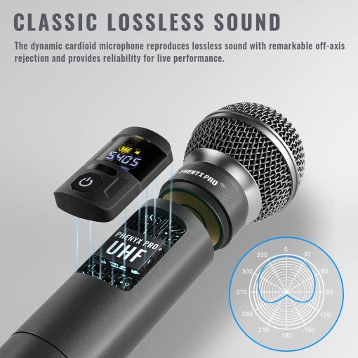 Sistema de Microfono Inalambrico Phenyx Pro, Set de Microfono Inalambrico de Metal con Estuche, Microfonos Dinamicos Inalambricos de Mano para Cantar, Karaoke, Iglesia, DJ, 2x30 Frecuencias Ajustables UHF, Rango de 200ft (PTU-52-2H) - Imagen 4
