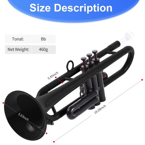 Trompeta Profesional de Plastico Bb PAMPET Conjunto Estandar de Trompeta para Estudiante Principiante Con Boquilla 7C y Boquilla 3C, Instrumento de Trompeta Bb, Negro - Imagen 7