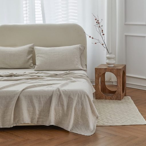 Juego de sabanas de lino Simple&Opulence con dobladillo de encaje - 3 Piezas, 100% Lino Europeo Puro Lavado, Sabanas de Cama (1 Sabana Plana, 1 Sabana Ajustable, 1 Funda de Almohada) - Transpirables y Suaves (Lino con Encaje, Twin)