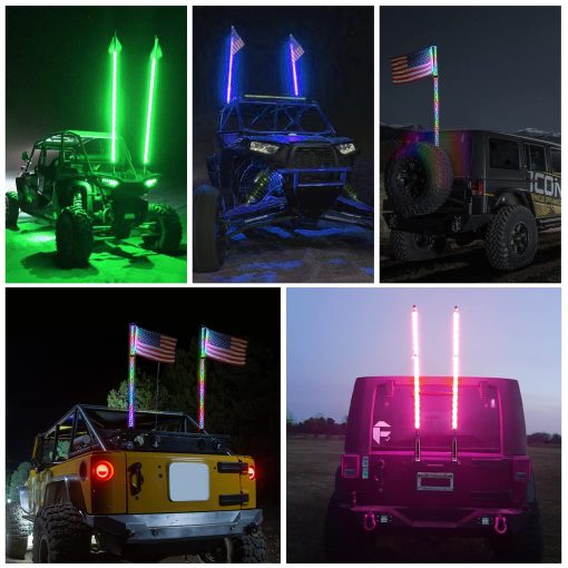 Nilight 2PCS 4FT Spiral RGB LED Whip Light w/RGB Chasing/Dancing Light RF Remote Control Lighted Antenna Whips for Can-am ATV UTV RZR Polaris Dune Buggy 4 Wheeler Offroad Jeep Truck, 2 Year Warranty - Imagen 7