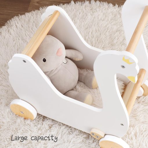 Coche de muñecas de madera Pillowhale, Juguete de Cochecito para Bebes, Andador de bebe Cisne de Madera, Cochecito de Juguete para Niños y Niñas de 18 Meses en Adelante - Imagen 4