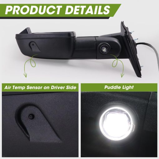Espejos de remolque SIZIOM Switchback para Dodge Ram 1500 2009-2018, Ram 2500 3500 2010-2018, Ram Classic 2019-2023, Senal de giro dinamica, Luz de respaldo, Lampara de charco, Extensible, Par de espejos de remolque ajustables electricos - Imagen 5