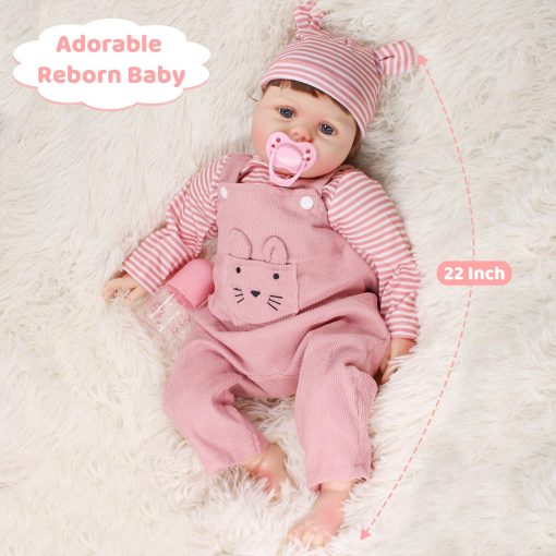 Munecas de bebe reborn de Katemily - Muneca de bebe realista suave y linda de 22 pulgadas con caja de regalo para ninos de 3 anos en adelante - Imagen 4