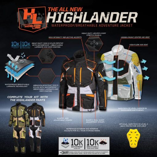 Chamarra Tourmaster Highlander - Impermeable, Resistente a la Abrasion, y Termoaislada, con Armadura CE Nivel-2 Safe-Tech y Multiples Bolsillos para Turismo de Aventura y Motociclismo - Imagen 4