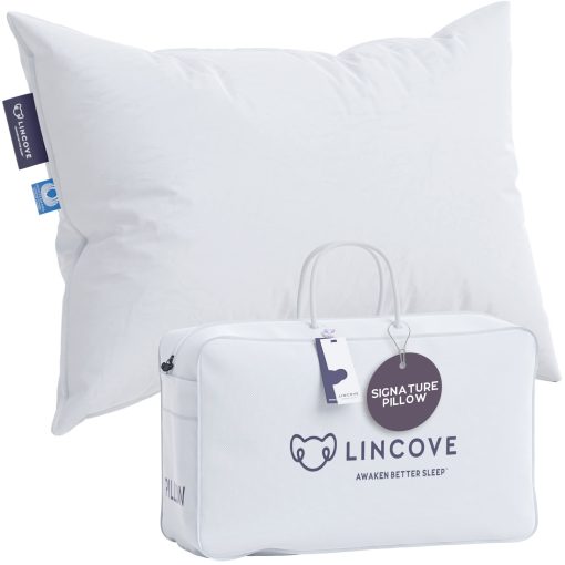Almohada de lujo para dormir Lincove Signature 100% Natural Canadian White Down - 800 Fill Power, Funda de Algodon de 500 Hilos, Hecha en Canada, King - Firme, 1 Paquete