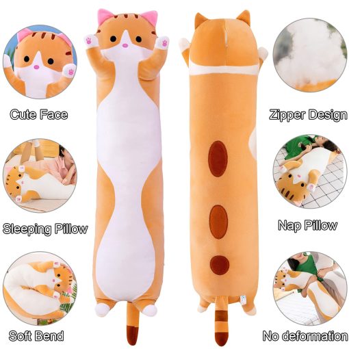 Peluche de Gato Gigante Almohada de Dibujos Animados para Dormir y Abrazar, Suave y Esponjoso Almohada de Cuerpo Largo de Gato para Ninos Novia (Amarillo, 150cm/59 pulgadas) - Imagen 2