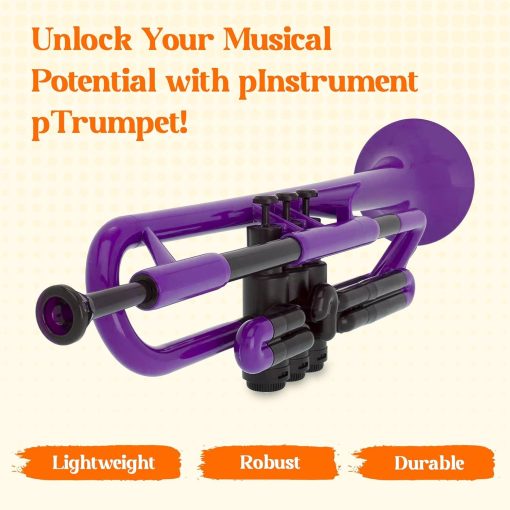 Trompeta de plastico PINSTRUMENTS | Boquilla 3C y boquilla 5C con estuche de transporte | Agarre ergonomico comodo | Sonido autentico en Bb para estudiantes y principiantes | Construccion duradera de ABS | Morado - Imagen 2