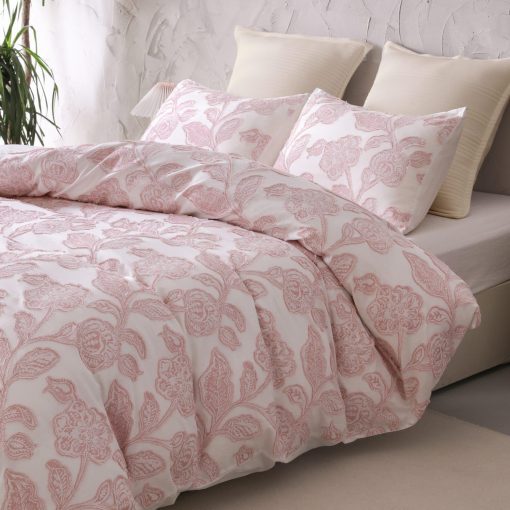 Set de edredon de jacquard recortado de algodon Meadow Park, 5 piezas, tamano Queen, juego de ropa de cama para el hogar de estilo Shabby Chic, rosa