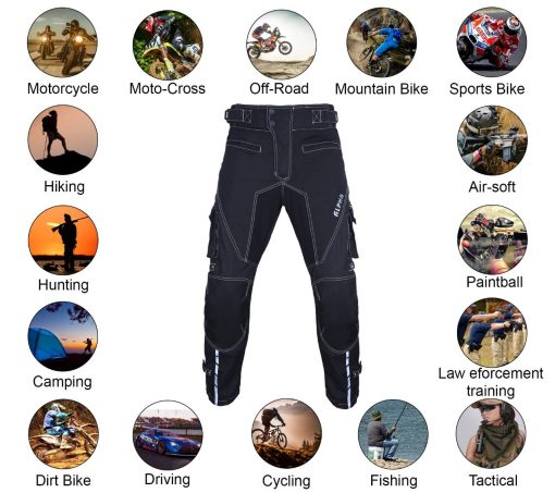 Pantalones de motocross para hombre con armadura, alta visibilidad, para montar en motocicleta de tierra, en carreras de doble deporte, en ATV, MX, BMX (NEGRO, CINTURA 40"-42" ENTREPIERNA 34") - Imagen 3