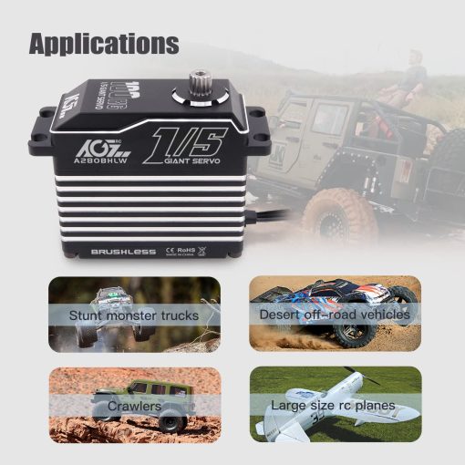 Servo Motor Digital-RC de Alto Torque de 100KG Impermeable - Engranaje de Metal Completo sin Escobillas para Direccion Escala 1/5 para Coche RC 1/5, angulo de Control 180? (A280BHLW(2S)) - Imagen 7
