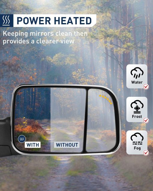 Espejos de Remolque ECCPP para Dodge Ram 1500 2500 3500 2002-2008 Power Heated con Luz de Senal de Flecha Lado del Conductor y del Pasajero Par Manual Abatible Tapa Cromada - Imagen 4