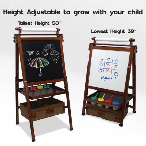 Kidloot Pizarra de arte ajustable en altura, magnetica y de doble cara, con amplio almacenamiento y suministros de arte - diseno estable y seguro para ninos de 3 a 10 anos - Imagen 4