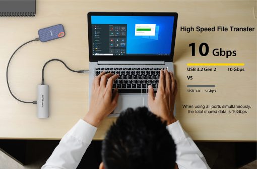 Estacion de acoplamiento de concentrador USB C de EZQuest 10 en 1 con HDMI 4K 60Hz, Ethernet 1 Gbps, 2 puertos USB C Gen 2 de 10 Gbps, 1 puerto USB C PD 3.0, 2 puertos USB A 3.0, Puerto de audio, SD/Micro SD, compatible con ordenadores USB-C - Imagen 7