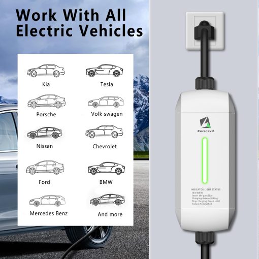 Cargador para vehiculos electricos portatil de nivel 1-2, 20 Amperios 110-240V con cable de 25 pies, enchufe NEMA 6-20 y adaptador de enchufe NEMA 5-15, Estacion de carga para el hogar - Imagen 2