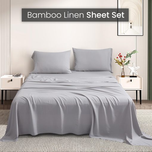 Sabanas de Bambu y Lino Nueva Temporada - Tamano Queen, 80% Bambu 20% Lino, Juego de 4 Piezas de Sabanas de Bambu - Sabana Ajustable de 15" Bolsillo Profundo, Sabana Plana, 2 Fundas de Almohada (Queen, Gris) - Imagen 2
