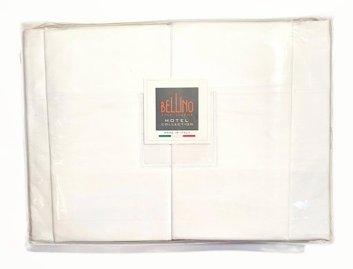 Juego de Sabanas de 4 Piezas 200tc de la Coleccion de Lujo Portofino & Bellino Italy en Algodon 100%-Calidad de Hotel Percale Crisp & Moisture-Wicking Light Bedding (King (Estandar E.U.), Bellino Simple Stitch), Blanco