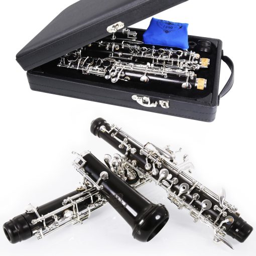 Oboe Rochix Nivel de Rendimiento Profesional WHS36 Cuerpo de Madera de ebano Plateado Semiautomatico en Tono C con 2 Canas, 1 Pano de Limpieza, 1 Plumero de Oboe, 1 Apoyapulgar, 1 Estuche y Mas