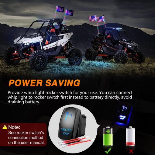 Nilight 2PCS 3FT RGB LED Whip Light, Control Remoto y de APP con Patrones de Caza DIY Luz de Parada Giro Reversa Antena de Seguridad Iluminacion de Latigos para ATV UTV Polaris RZR Can-am Buggy Jeep, Garantia de 2 Anos - Imagen 6