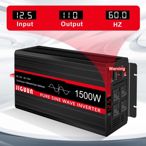 Inversor de Onda Sinusoidal Pura JIGUUN de 1500 vatios CC 12V a CA 120V, Convertidor de Coche con 4 Tomas de CA y Salida USB, Control Remoto del Inversor de Potencia para Acampar al Aire Libre RV - Imagen 2