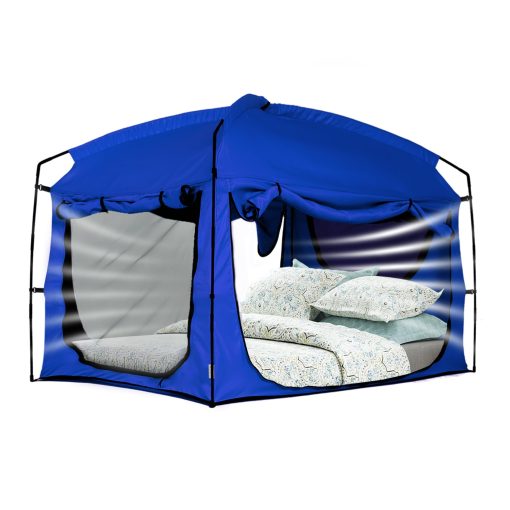Tienda de Cama Portatil para Privacidad en Tamaño Queen, 90% de Bloqueo de Luz para Dormir, Tienda de Espacio Interior con Gran Espacio de Malla Transpirable (Azul, Queen)