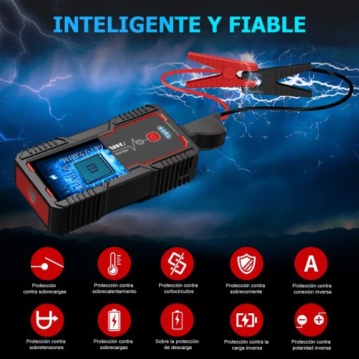 Arrancador de Coche FOWAWU 2000A Pico 20800mAh Portatil para Automovil (Hasta 7.5L de Gasolina y 6.0L de Diesel), Bateria de Arranque de Coche con Cable Inteligente de Seguridad, Luz LED USB Salida DC 12V - Imagen 6