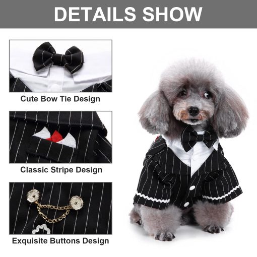 Traje de Esmoquin para Perro HACRAHO, 1 paquete de Esmoquin para Perro Negro con Corbata de Mono a Rayas para Perros Pequenos Gatos Cachorros, Circunferencia del Pecho 18.90" - Imagen 4