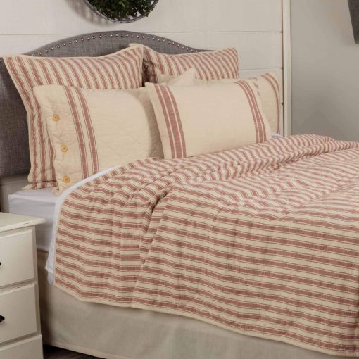 Colcha roja King Quilt de Piper Classics Market Place, Colcha de cama acolchada 100% algodon con rayas rojas, Edredon de cama Hand Quilted Grain Sack Bedding para decoracion bohemia, shabby chic y rustica de casa de campo (95?x105?)