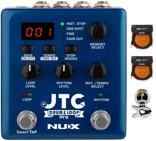 Paquete de Pedal de Bateria y Loop Briskdrop NUX JTC Pro con 2 Cables de Instrumento MXR y Afinador Clip-On Snark, jtcprobundle1